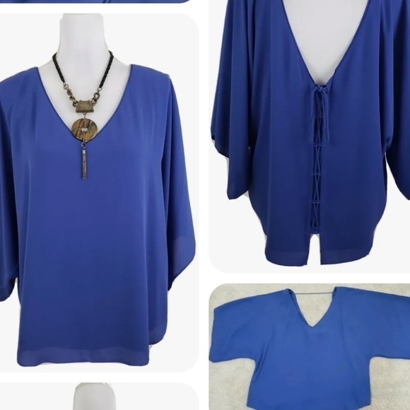 ⭐️WHBM, Periwinkle Blouse,Cool Lace-Up Back, Flowy, Sexy Blouse, Size XXS - Picture 1 of 14